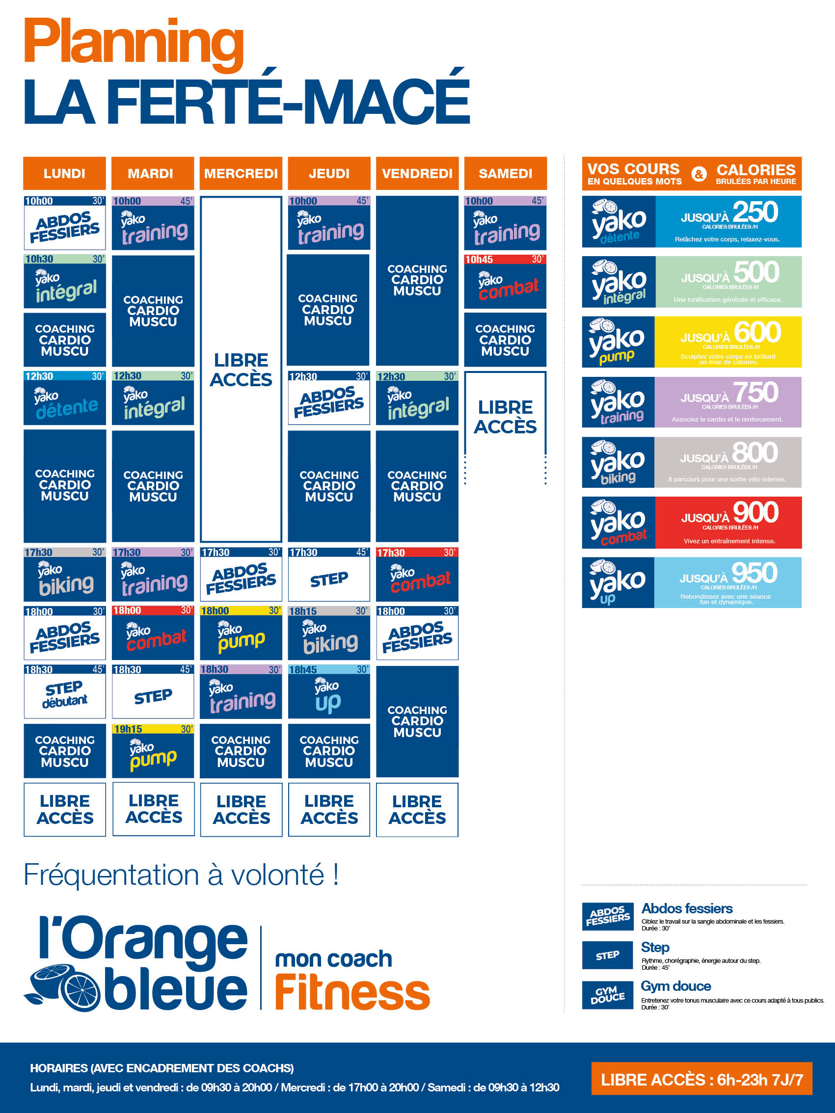 planning salle de sport l'Orange bleue La Ferté Macé