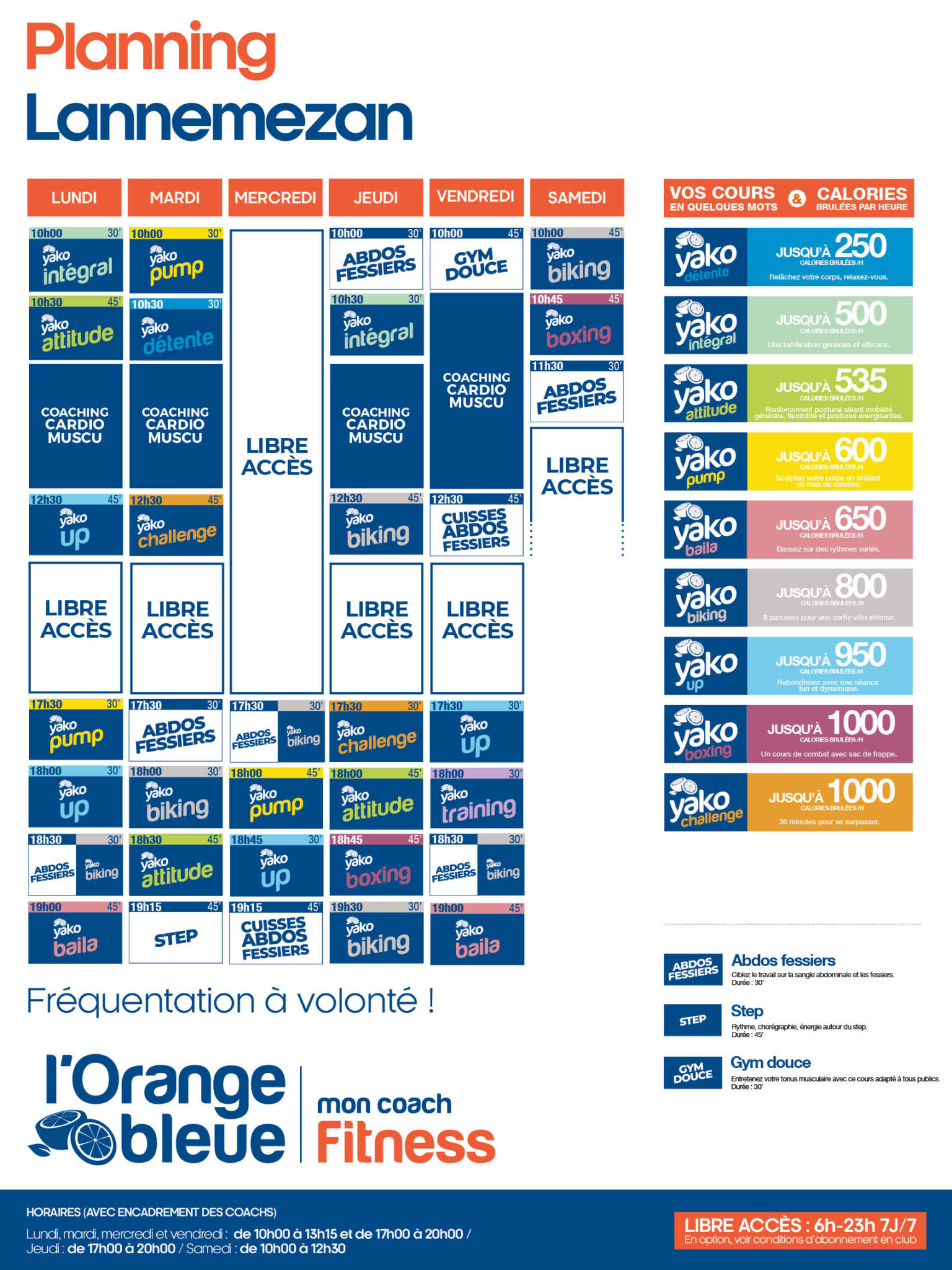 planning salle de sport l'Orange bleue Lannemezan