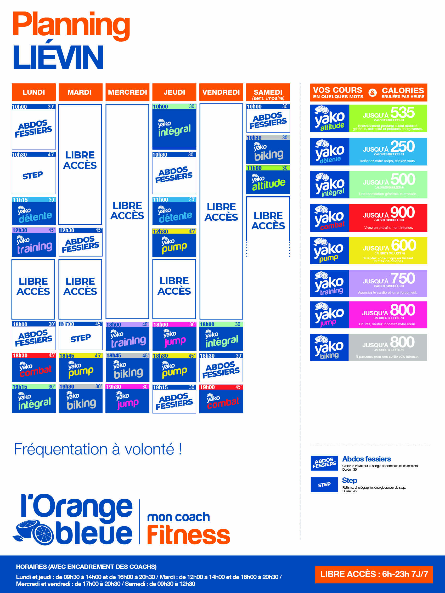 planning salle de sport l'Orange bleue Liévin