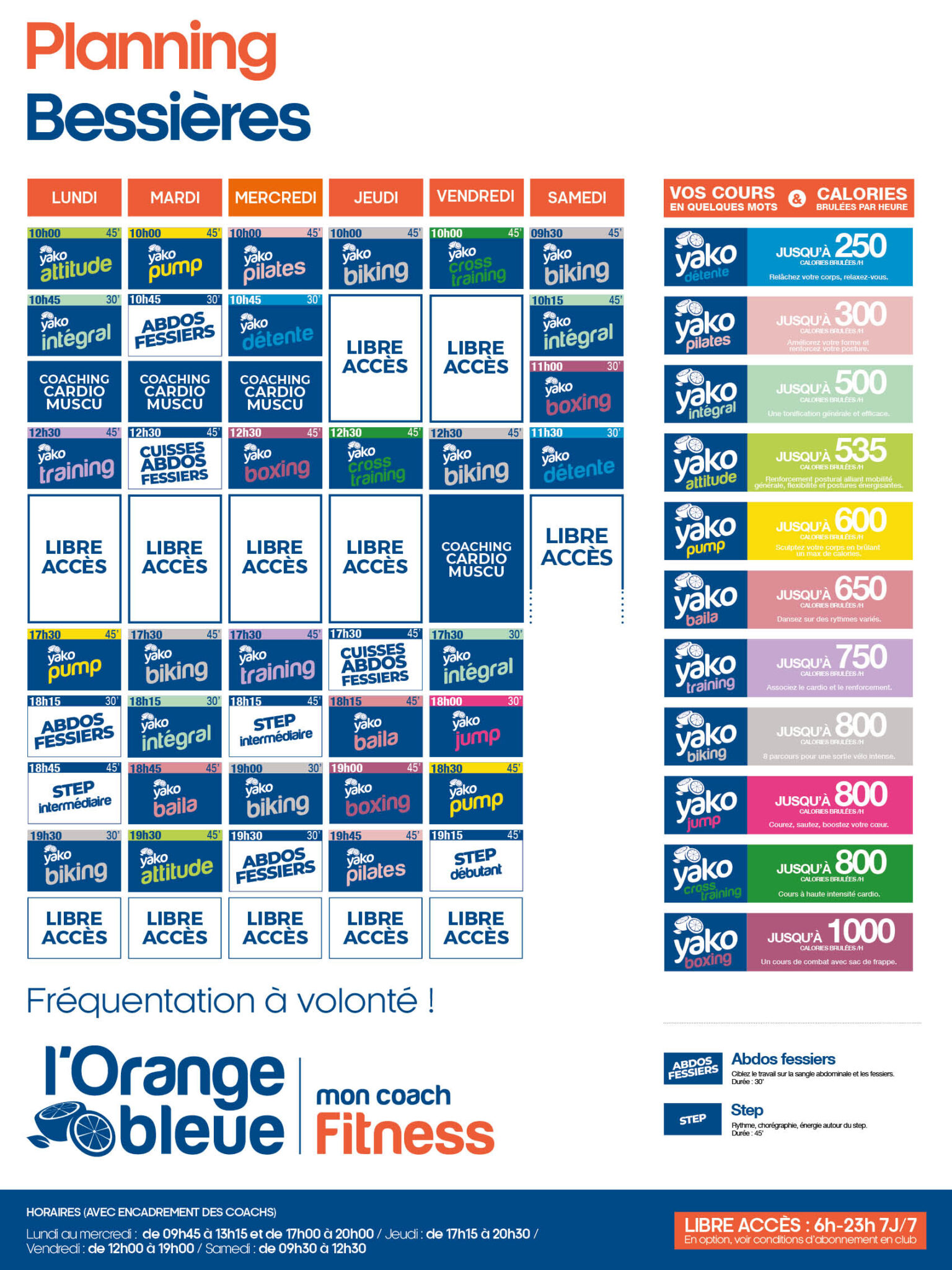 planning salle de sport l'Orange bleue Bessières