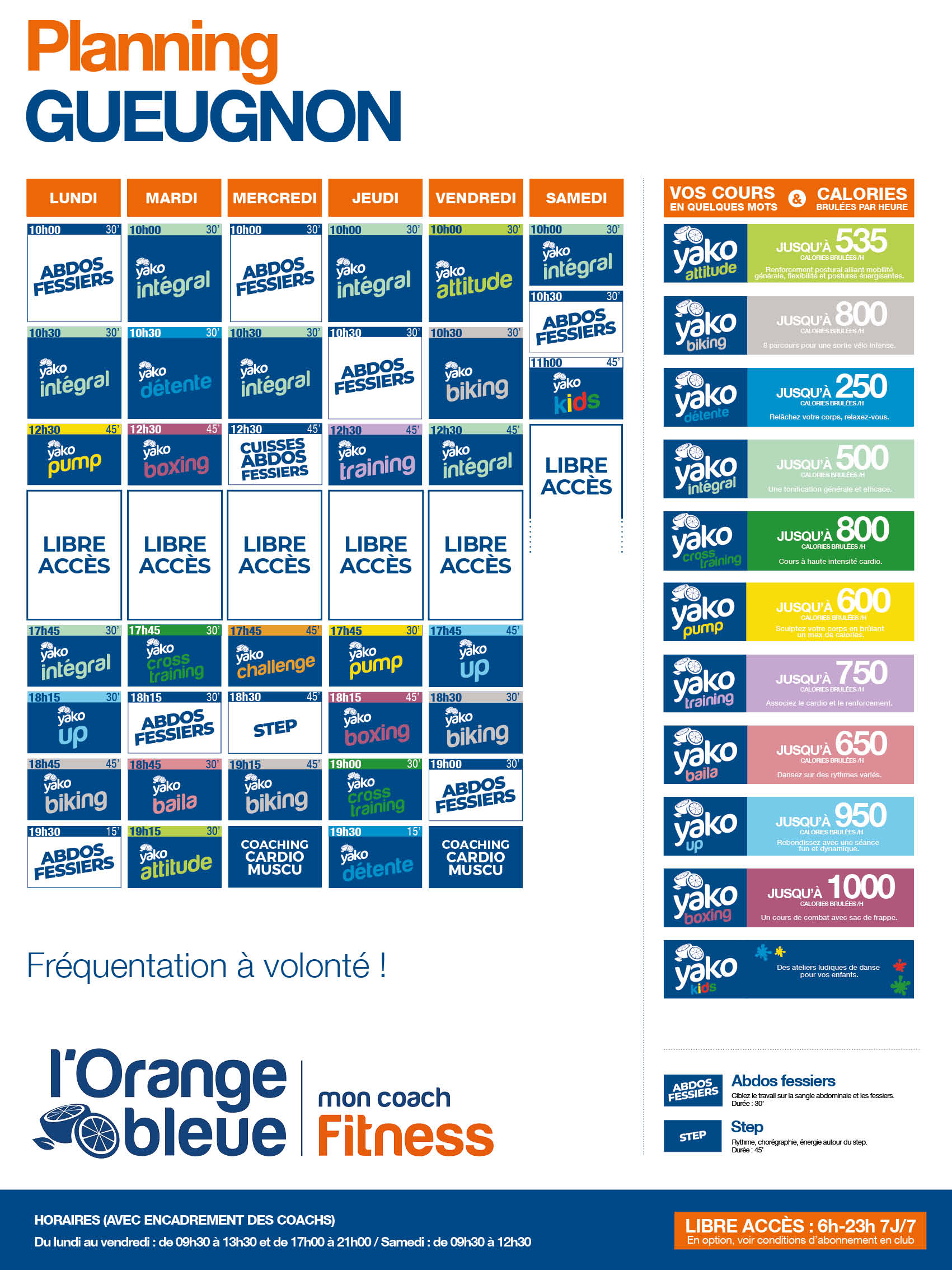 planning salle de sport l'Orange bleue Gueugnon