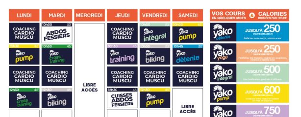 planning salle de sport betton l'Orange bleue