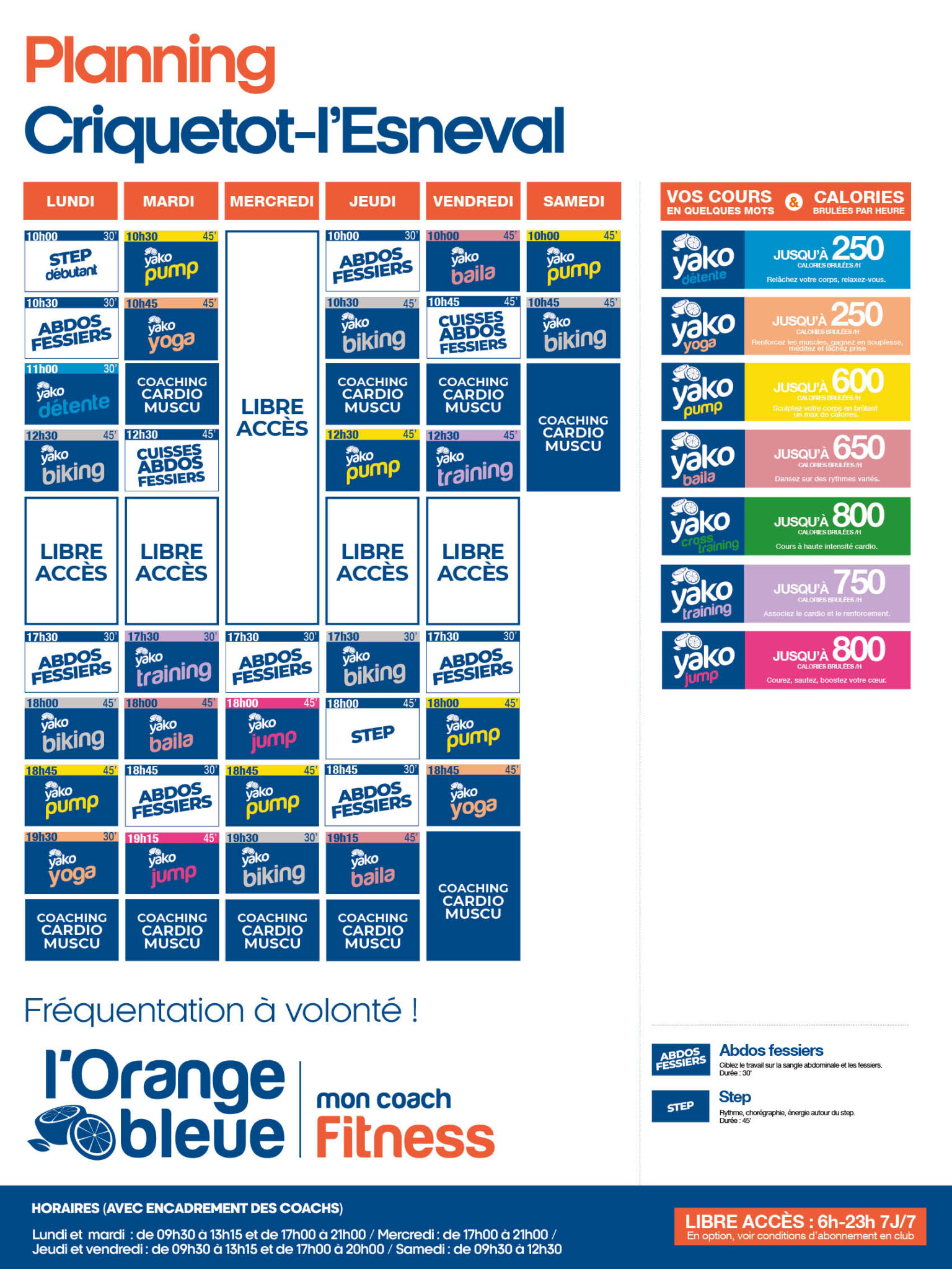 planning salle de sport l'Orange bleue Criquetot l'Esneval