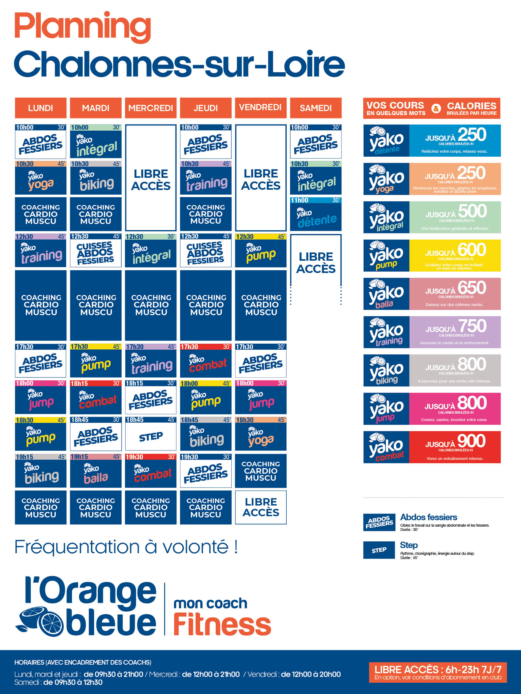 planning salle de sport l'Orange bleue Chalonnes sur Loire