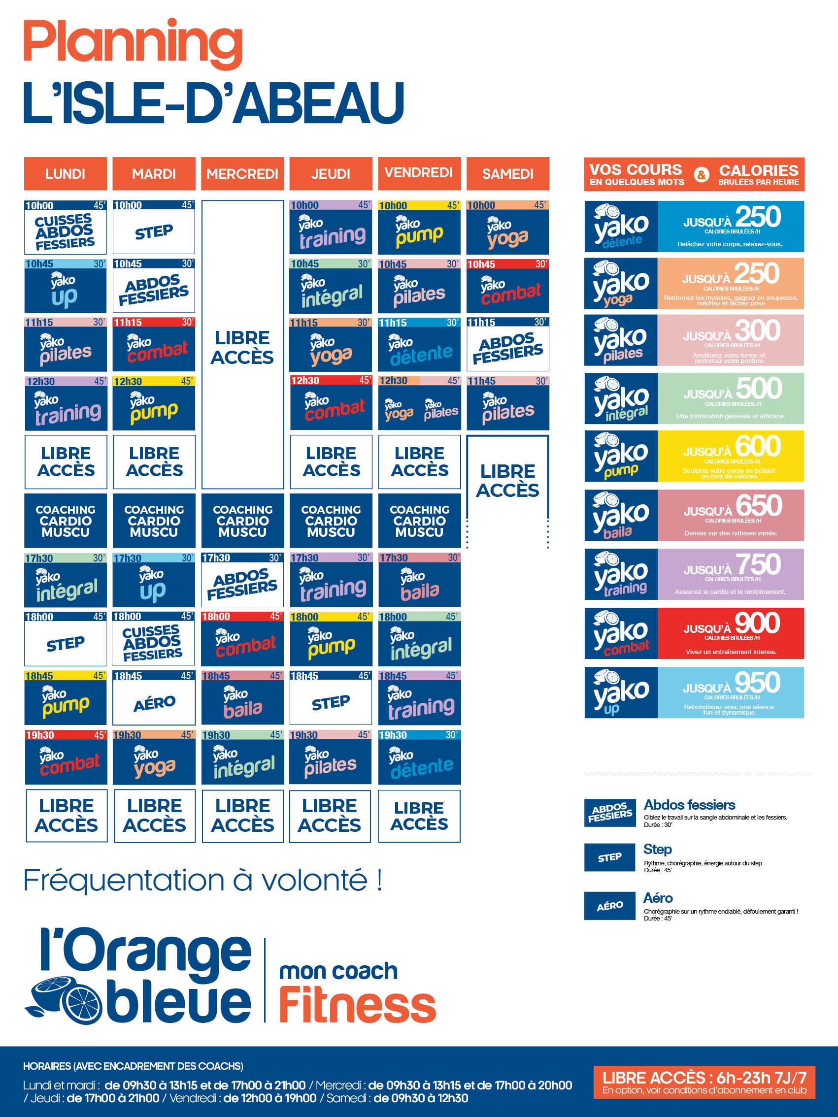 planning salle de sport l'Orange bleue L'îsle d'Abeau