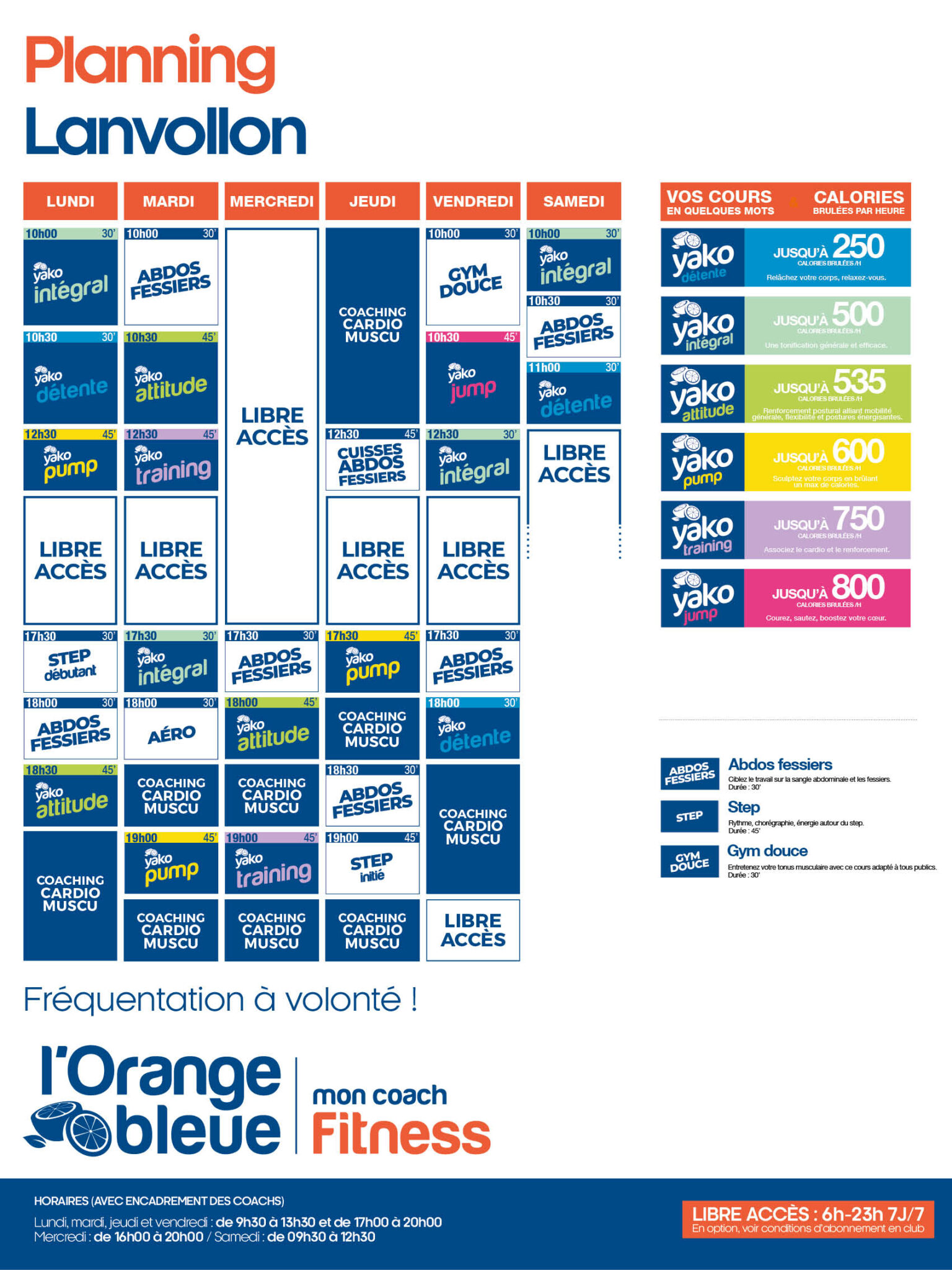 planning salle de sport l'Orange bleue Lanvollon