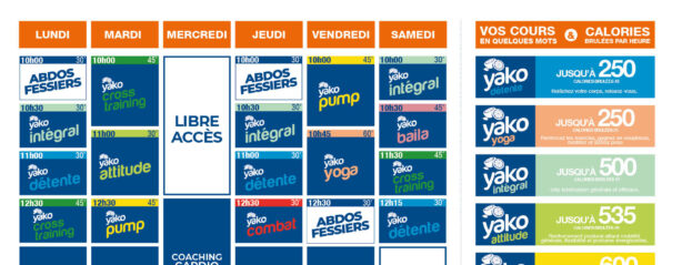 planning salle de sport l'Orange bleue Colombes