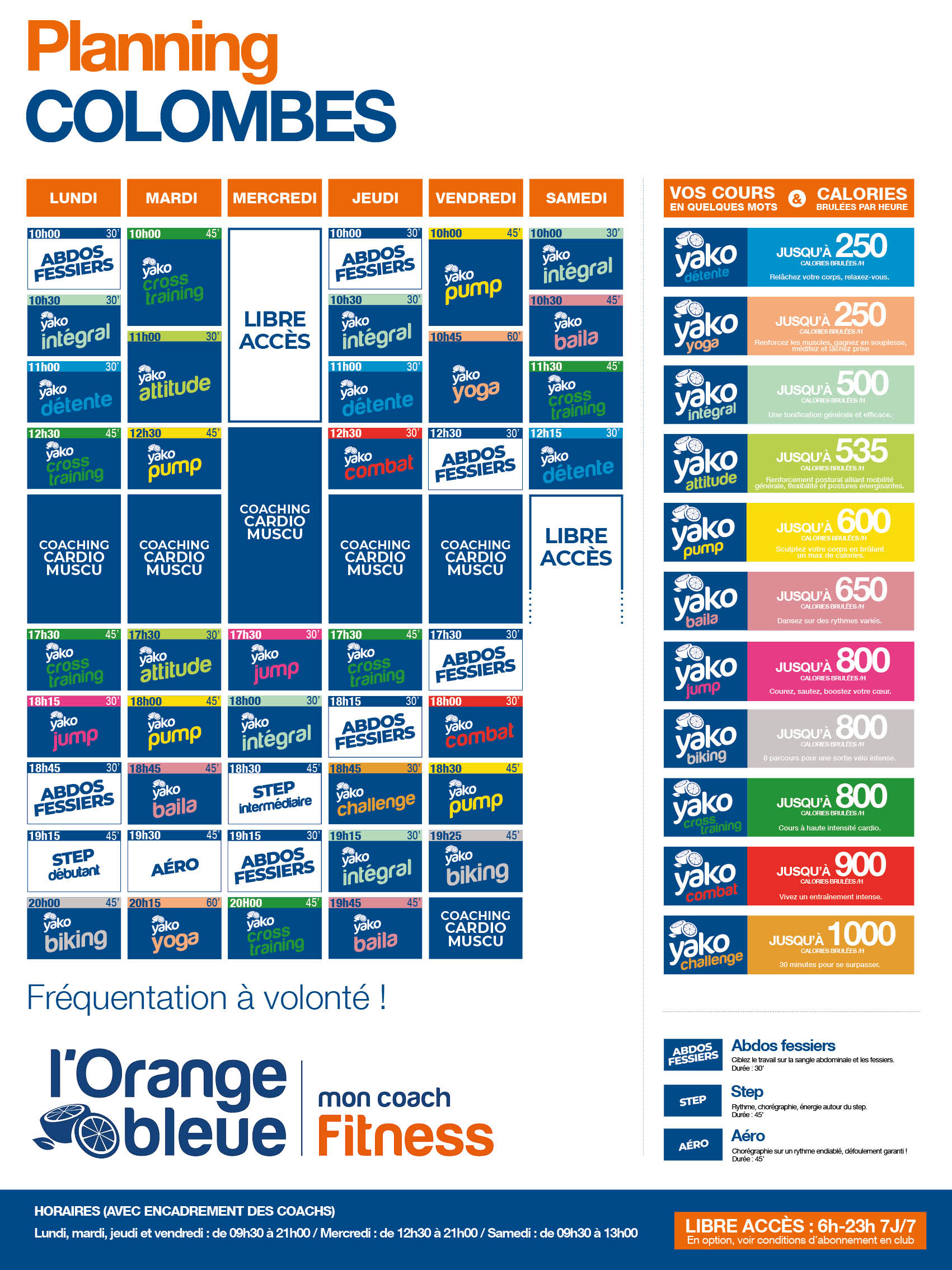 planning salle de sport l'Orange bleue Colombes