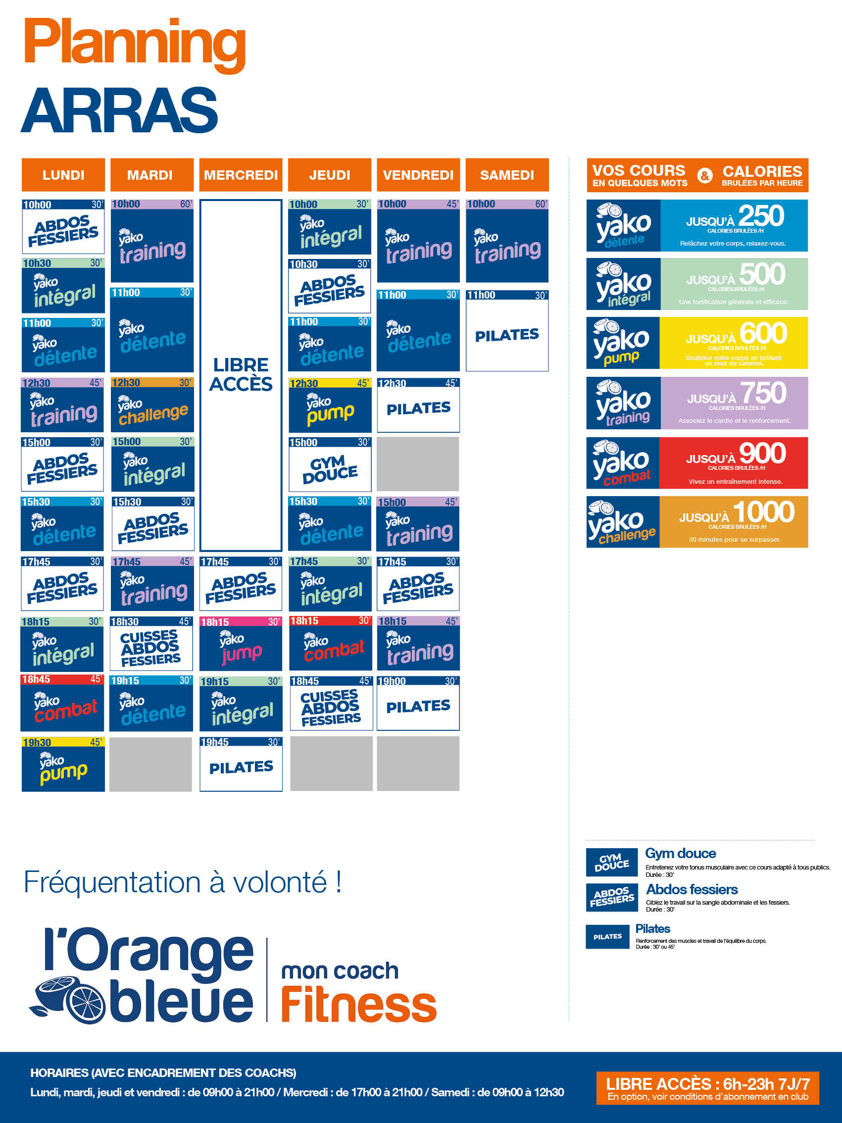 planning salle de sport l'Orange bleue Arras