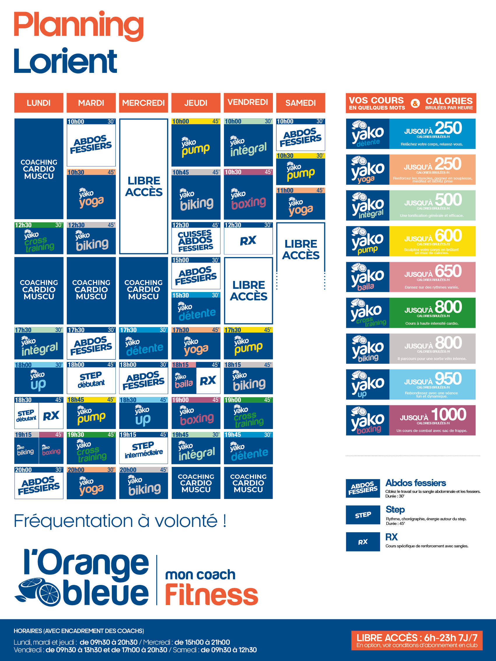 planning salle de sport l'Orange bleue Lorient