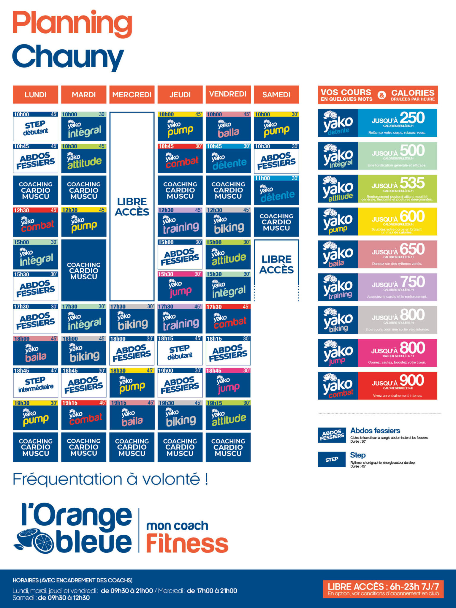 planning salle de sport l'Orange bleue Chauny