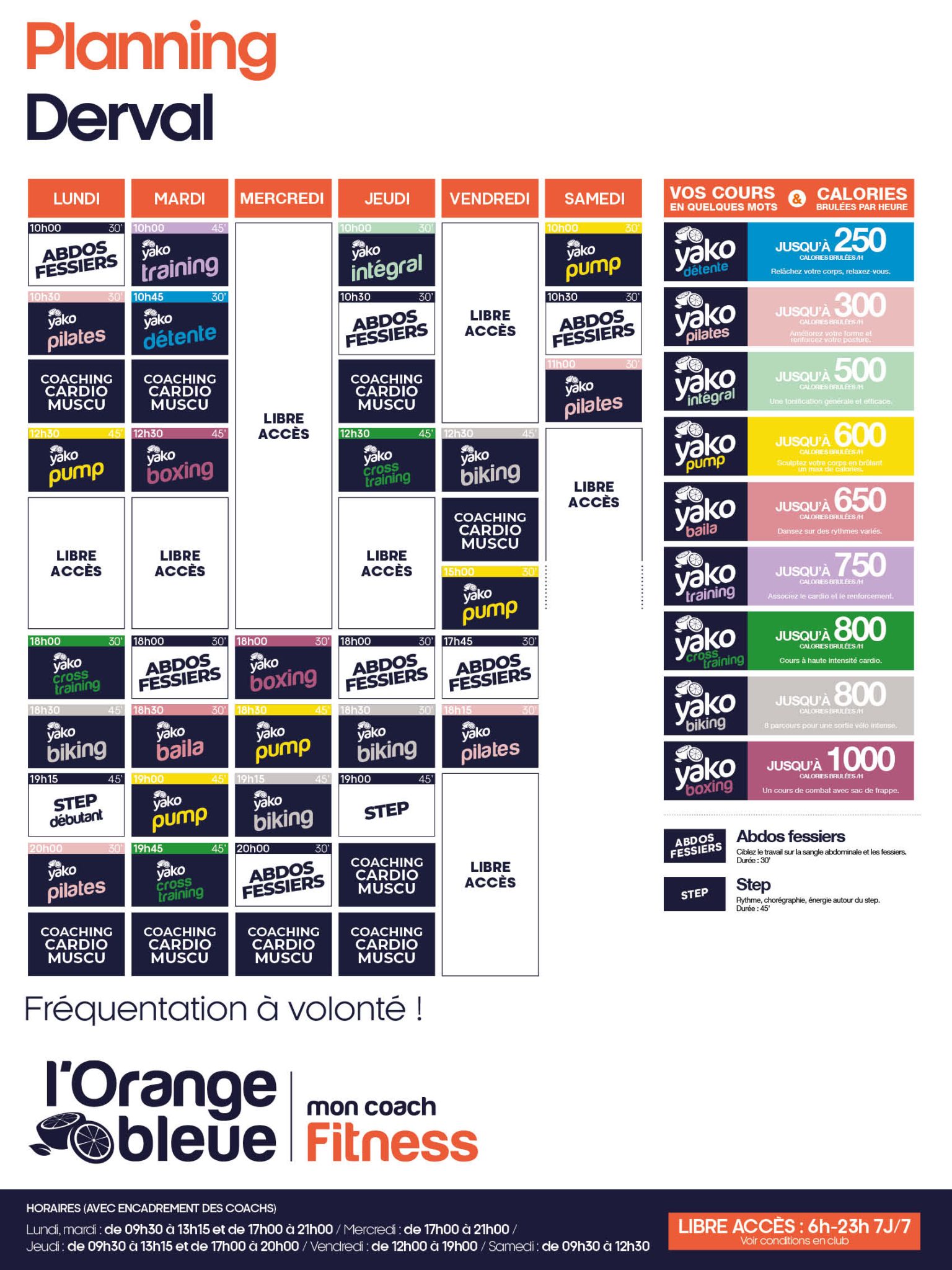planning salle de sport Derval l'Orange bleue