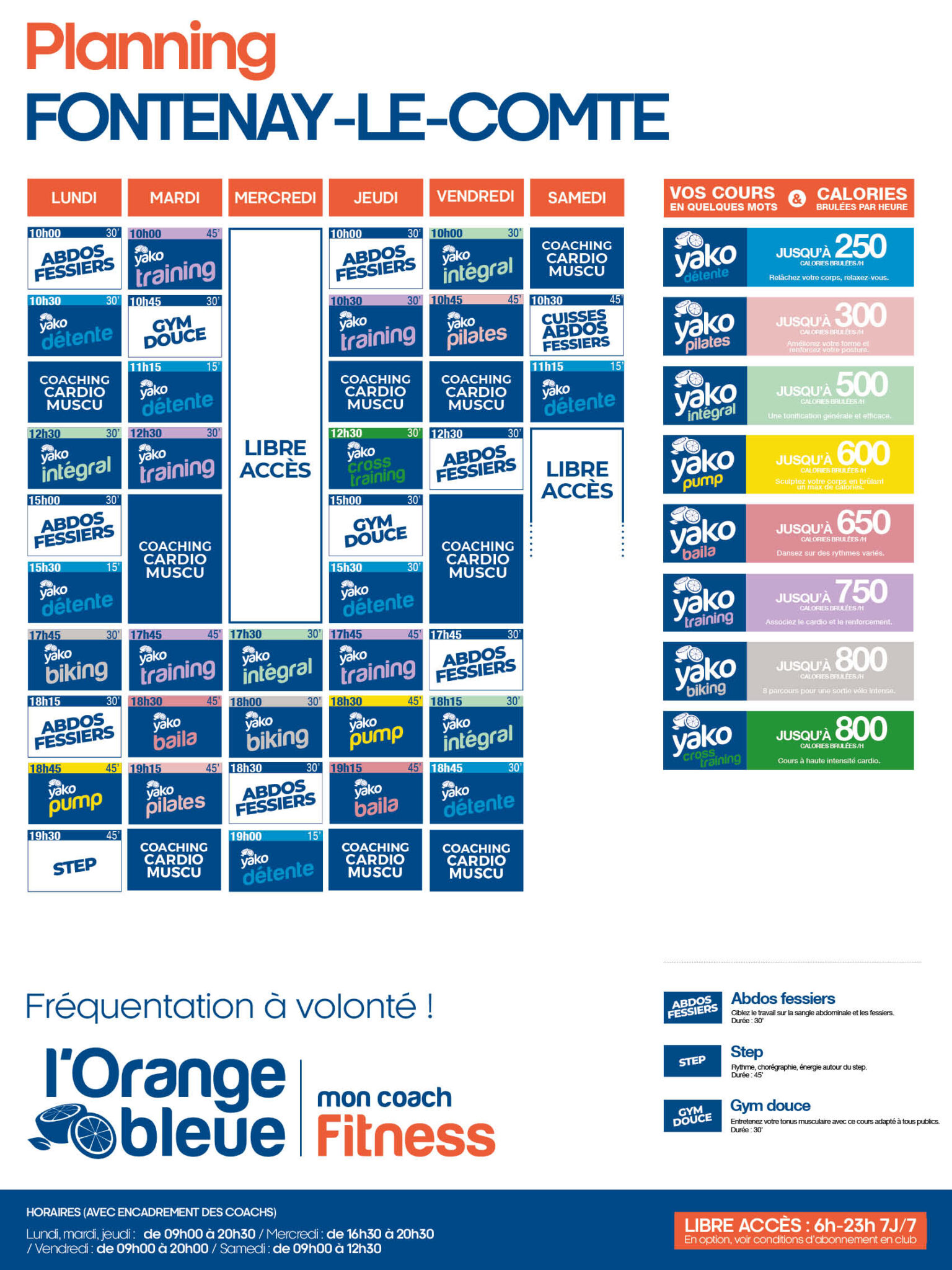 planning salle de sport l'Orange bleue Fontenay le Comte