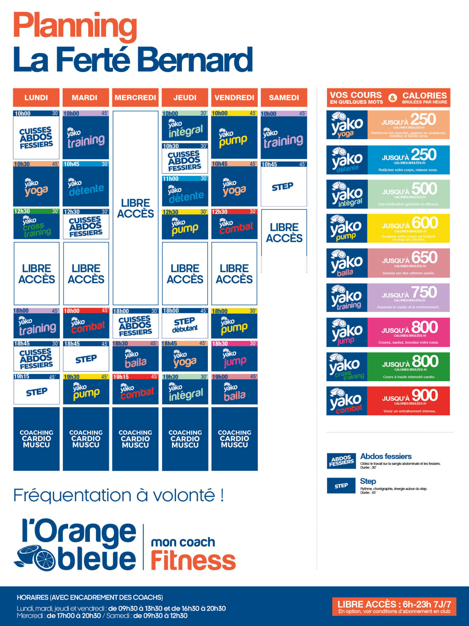 planning salle de sport l'Orange bleue La Ferté Bernard