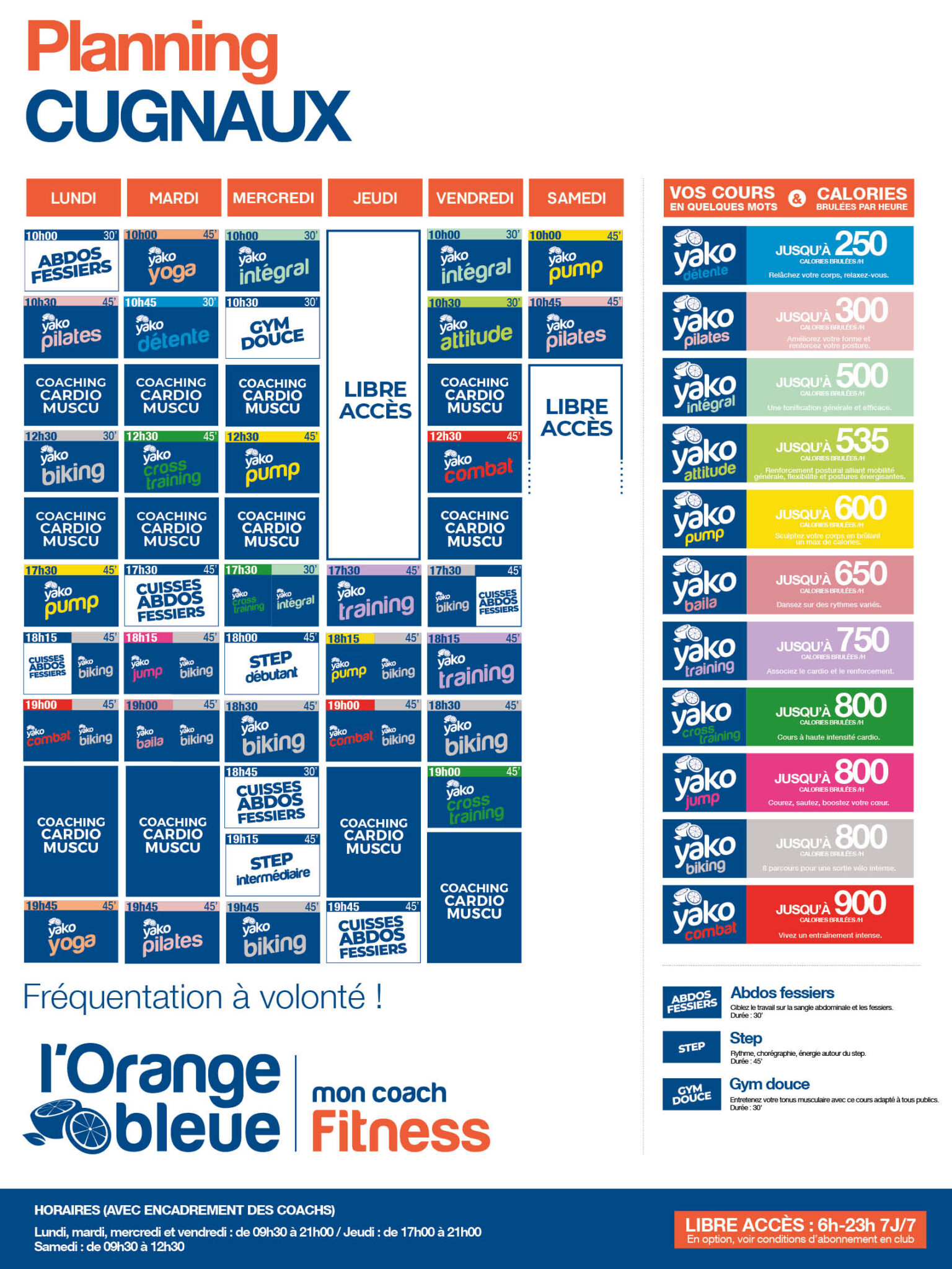 planning salle de sport l'Orange bleue Cugnaux