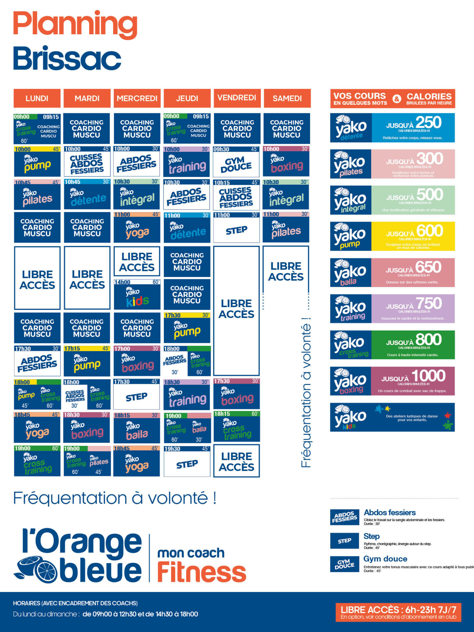 planning salle de sport l'Orange bleue Brissac