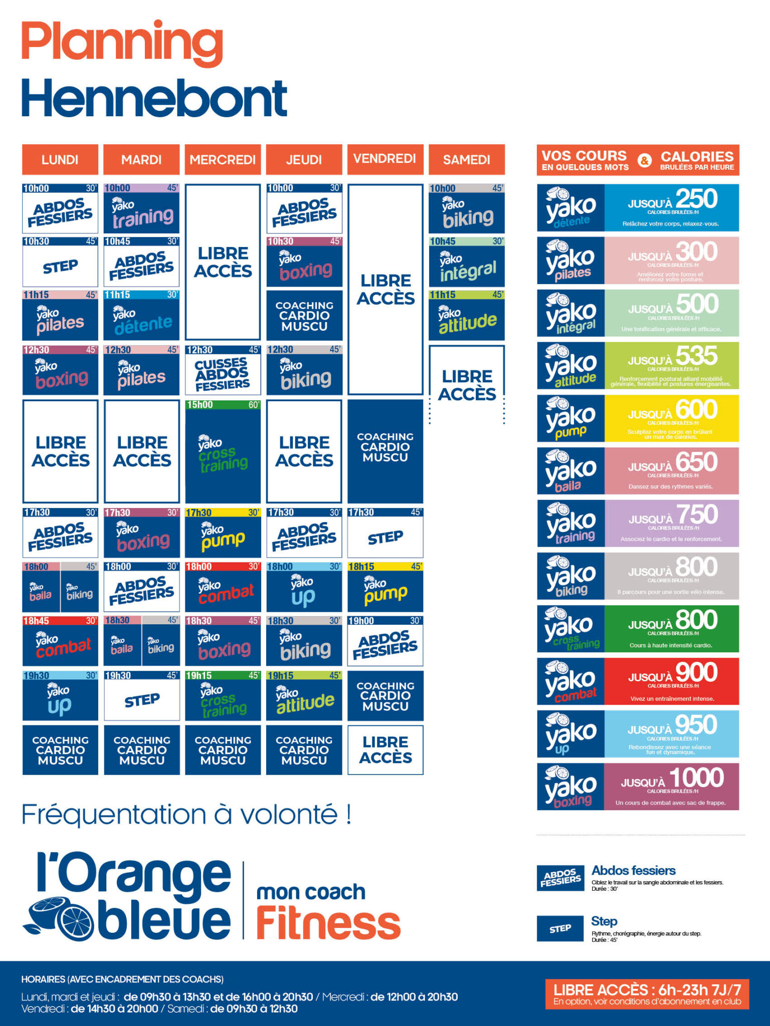 planning salle de sport l'Orange bleue Hennebont