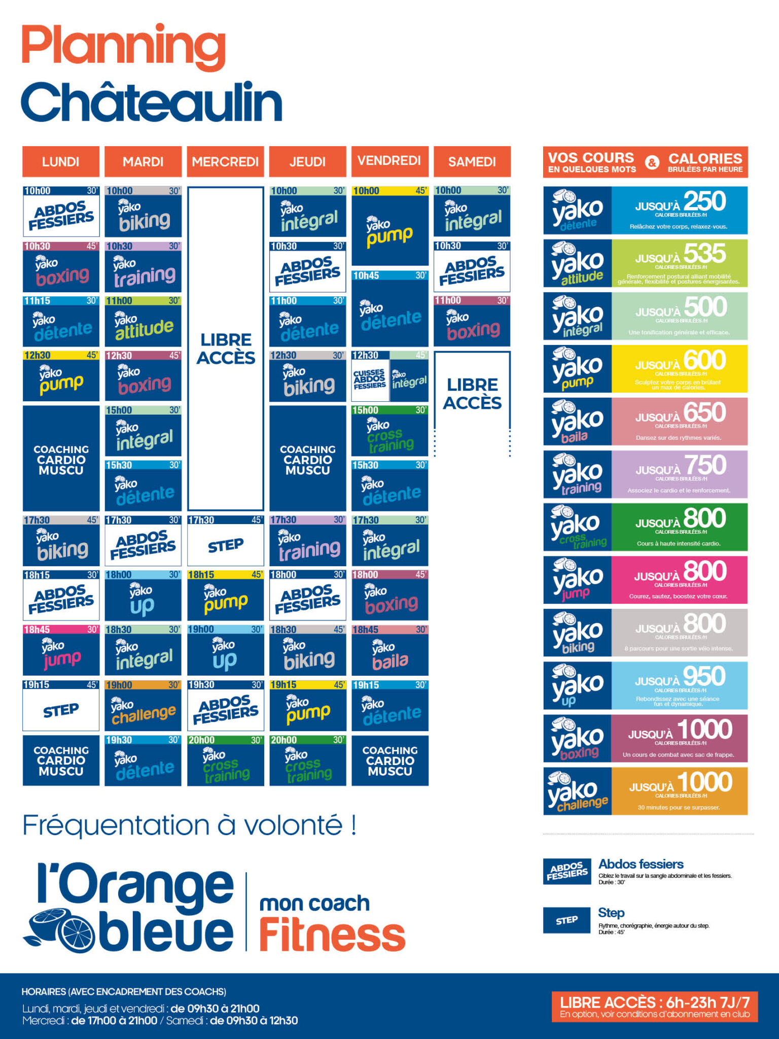 planning salle de sport l'Orange bleue Châteaulin