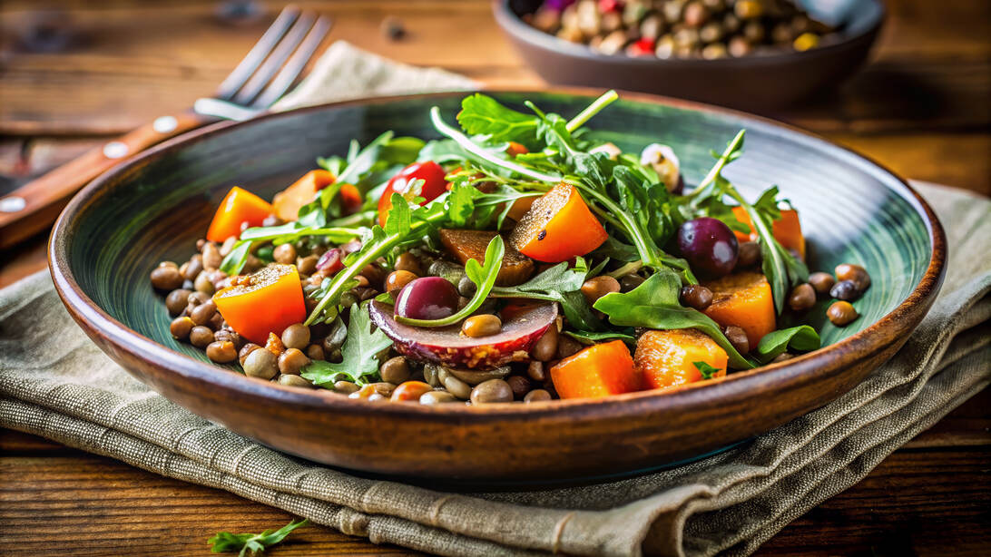 ensalada templada de lentejas y calabaza
