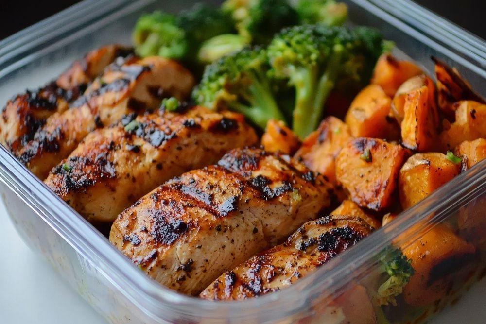 pollo al horno con boniato y brócoli