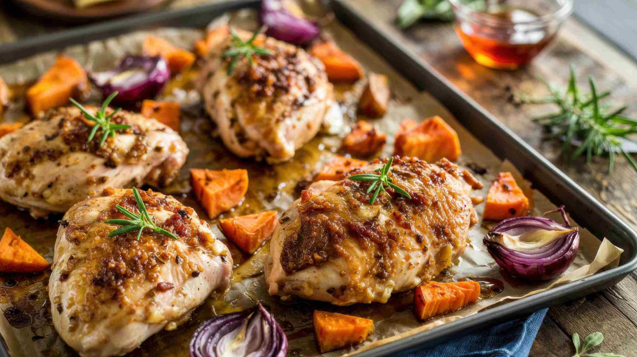 pollo al horno con boniato y cebolla