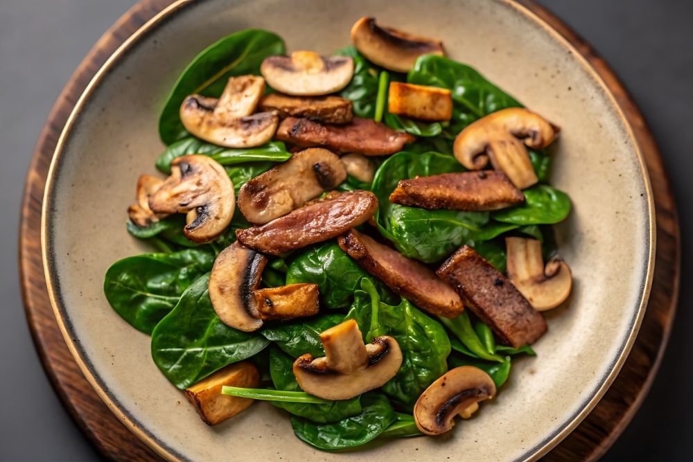 salteado de tofu con setas y espinacas (veggie)