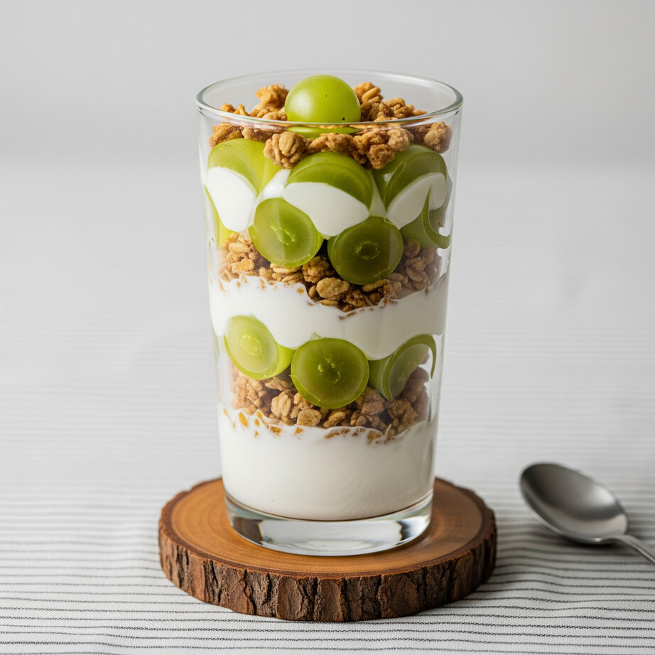 yogur con granola casera y uvas