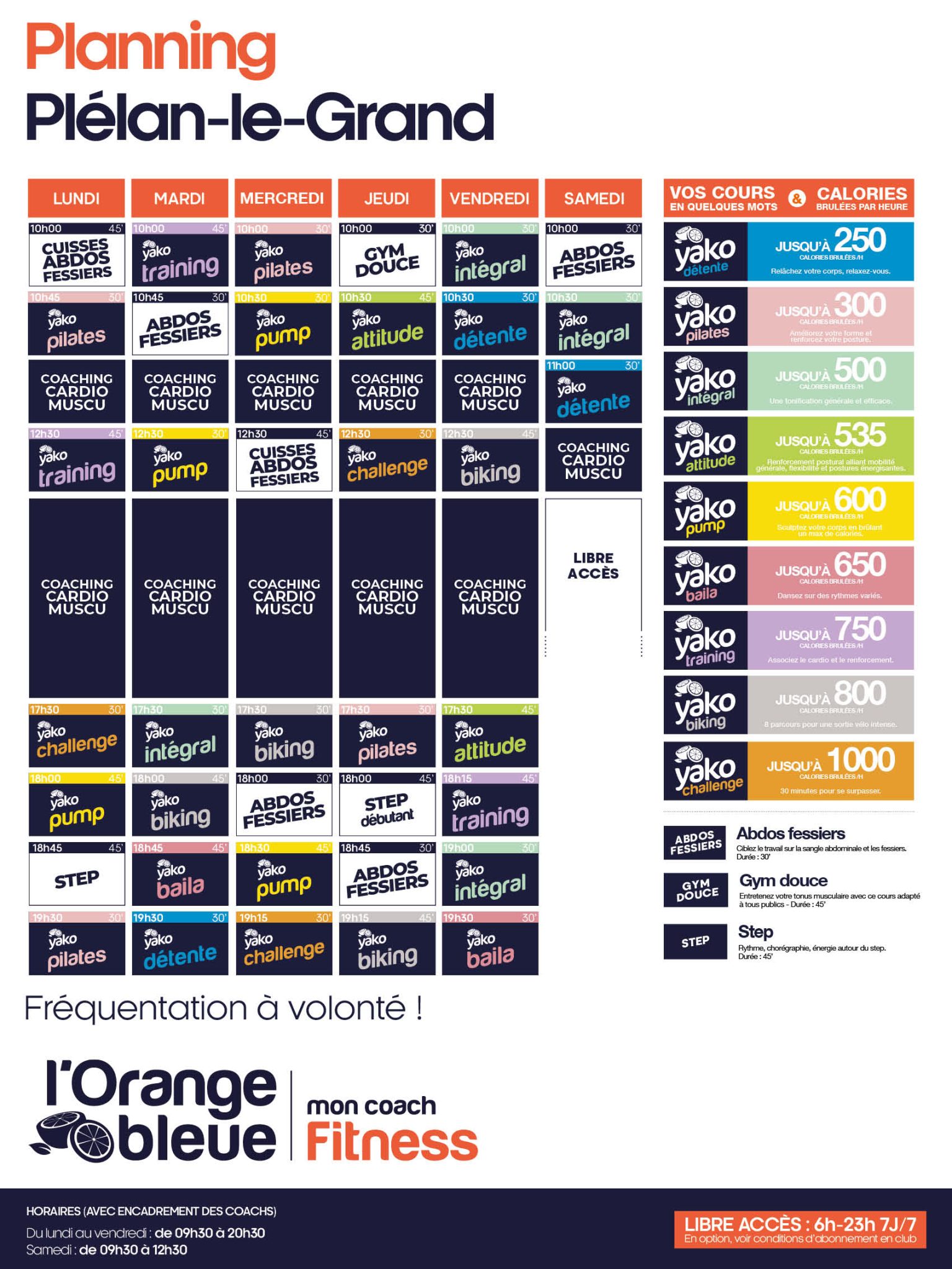 411 planning salle de sport plelan le grand
