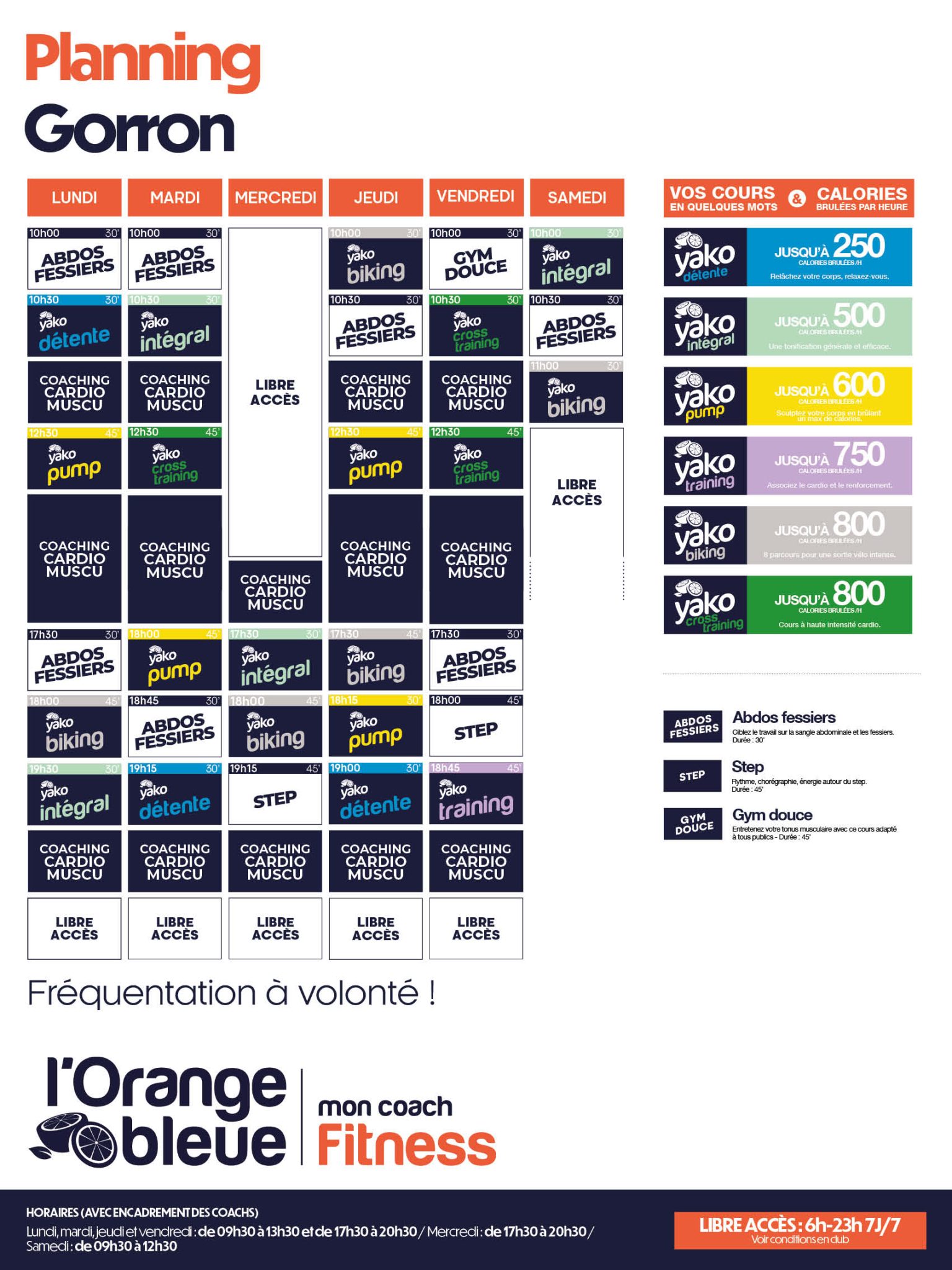 planning salle de sport gorron l'Orange bleue