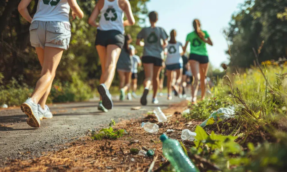 botella de vidrio contaminando un bosque