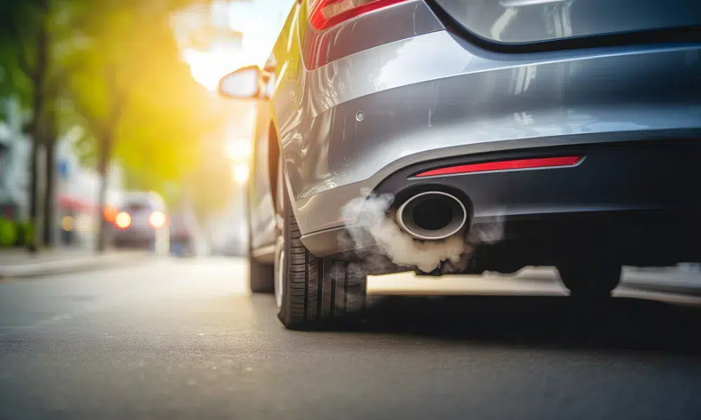 coche contaminando con humo en el tubo de escape