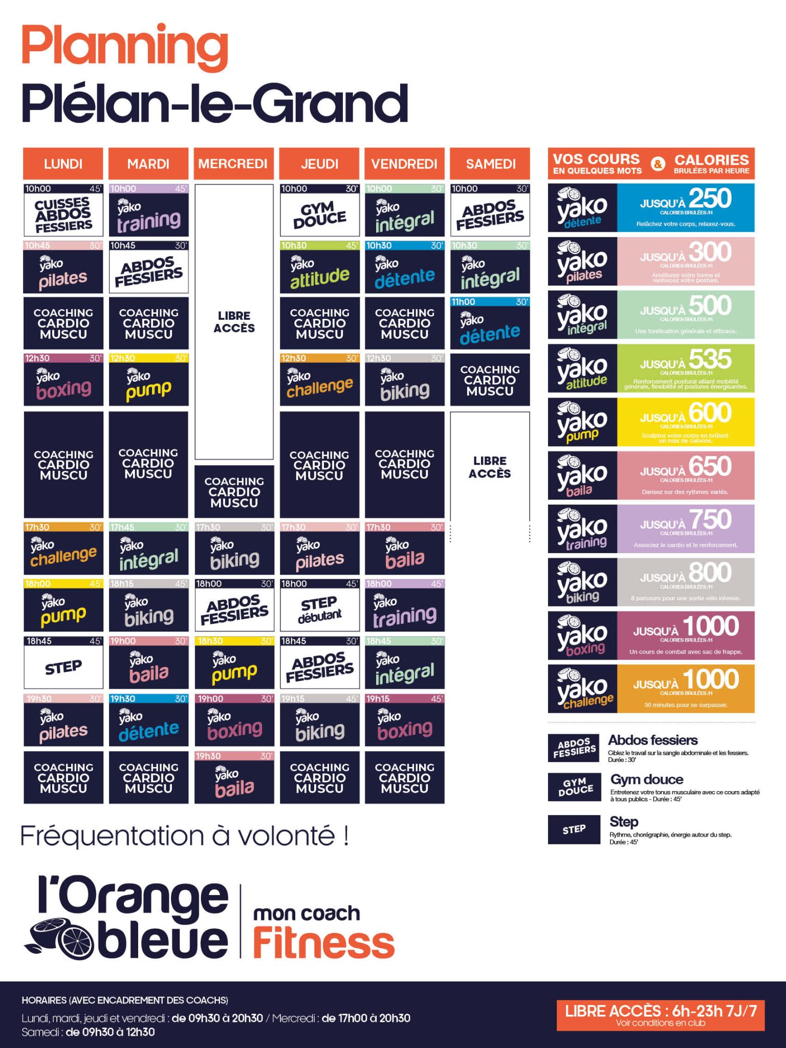 411 planning salle de sport plelan le grand